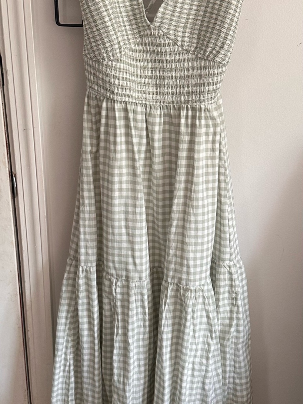 Altar'd State Sage Green Gingham Maxi Dress